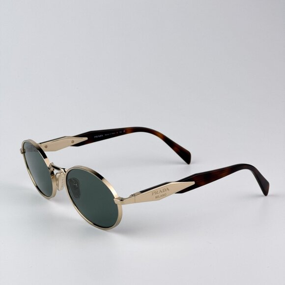 Prada PR65ZS ZVN70L BRAND NEW Sunglasses Pale Gold Dark Green Oval Metal Unisex - Picture 6 of 11